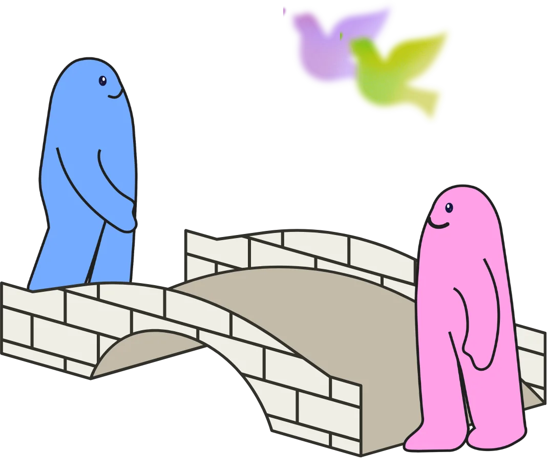 Two souls meeting on a bridge
