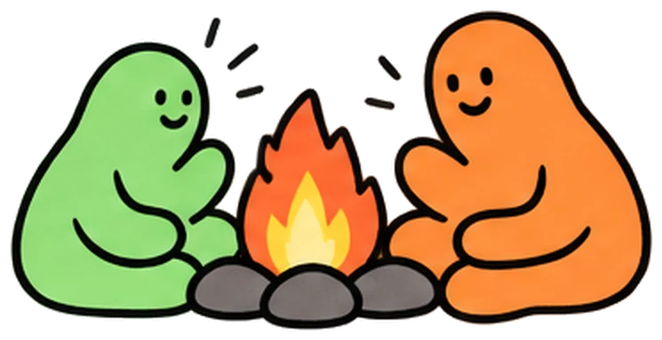 Two soulie friends talking around a campfire