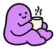 A purple soulie relaxing with a cup of tea