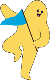 A yellow soulie holding a flag