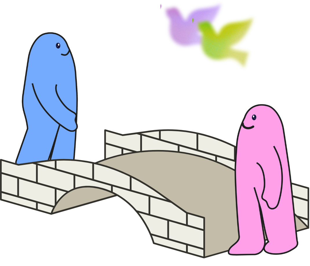 Two everconnected souls meeting on a bridge